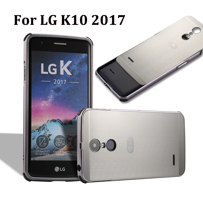 

For LG K10 2017 M250 5.3" Case Plating Metal Frame Cover with Brushed Back Cover Hard Phone Case for LG K10 2017 M250N M250 X400