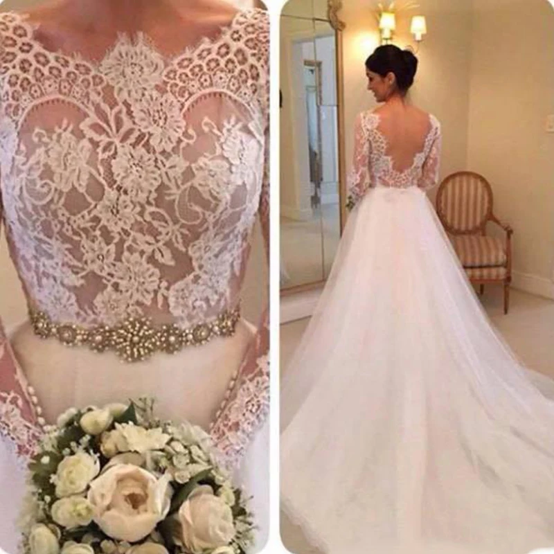 elegant-illusion-long-sleeve-lace-and-tulle-wedding-dress-with-beadings-sash-ruffle-bridal-gown-v-back-wedding-bridal-dresses