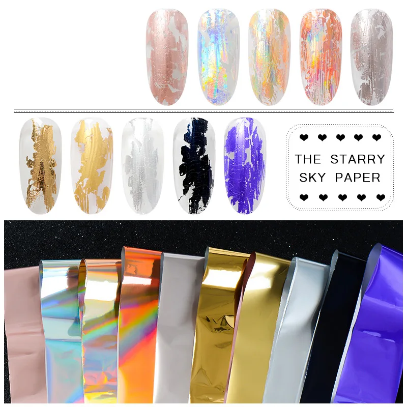 

Rose Gold Holographic Nail Foils Starry Sky Glitter Nail Stickers Decals Art Transfer Stickers Gold Laser Paper Nail Art Tips