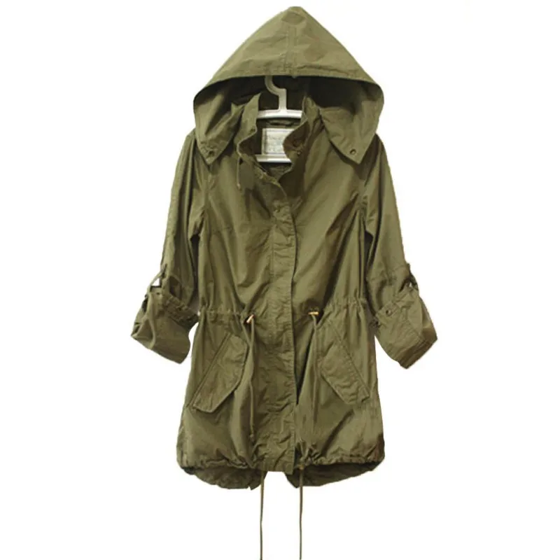Preise Frauen Frühling Herbst Armee Grün Military Parka Graben Mit Kapuze Mantel Jacke Hoody