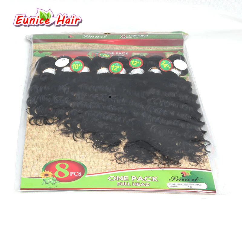 

8-14inch 8pcs/pack Natural Black Deep Wave Synthetic Hair Weave short jerry curly Sew in hair Extensions for black women