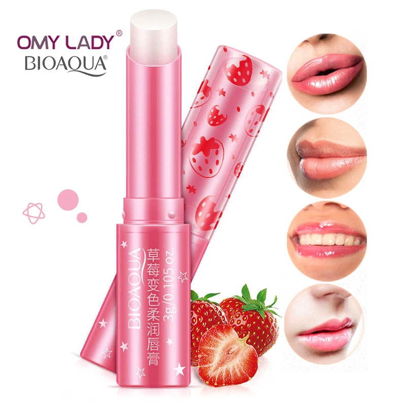 

BIOAQUA Stawberry Lip Balm Lipsticks Change Color Moisturizing Remove Wrinkles Hydra Soft Lips Skin Care Strawberry Extract
