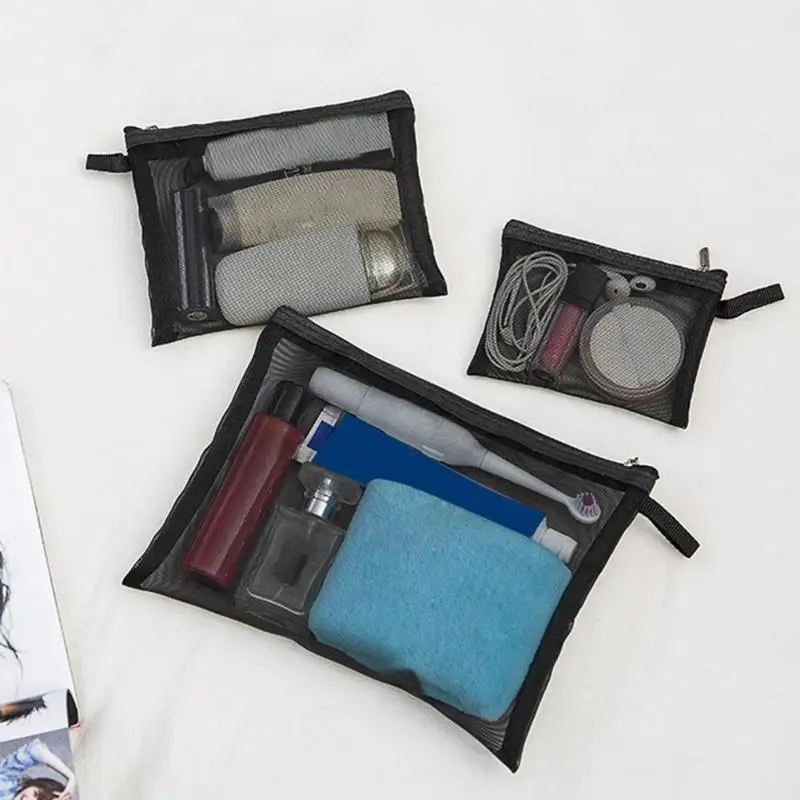 

3pcs/set Portable Mesh Travel Cosmetics Storage Packs Makeup Bags Women Transparent Large Capacity Wash Bag Zipper Clutch Bolsas