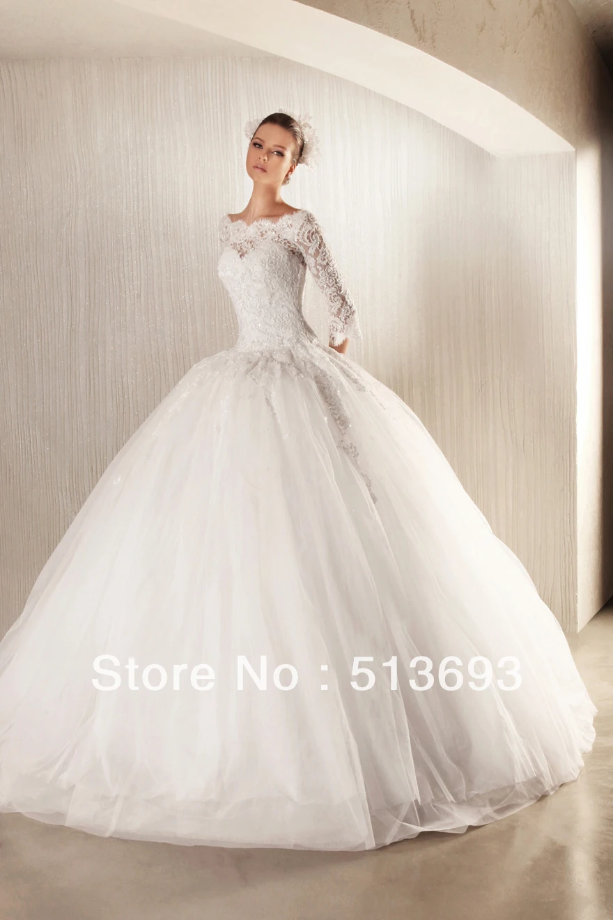 New Arrival 2015 Free Shipping Lace Crystals with Sleeves Wedding Dress