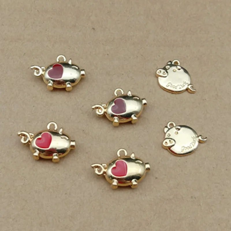 

10pcs Golden Pig 13*19mm Enamel Charms Alloy Esmaltes Drop Oil DIY Accessories Bracelet Hair Handmade Jewelry Makings