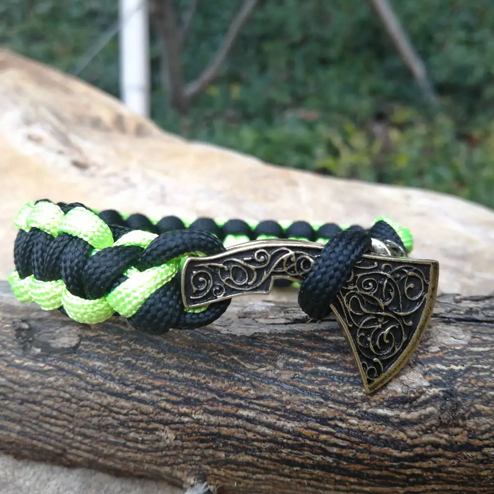 Paracord Bracelet Celtics Viking Runes Beads Axe Talisman Charm Braided Rope Bracelet Men Bangles Camo Green Beige Jewelry Gifts (1)
