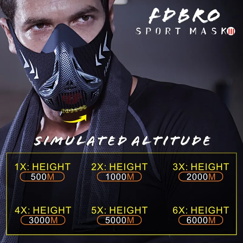 FDBRO Спортивная маска для бега и фитнеса, Черная Спортивная маска для тренировок на высокой высоте, 2,0 Тканевая маска