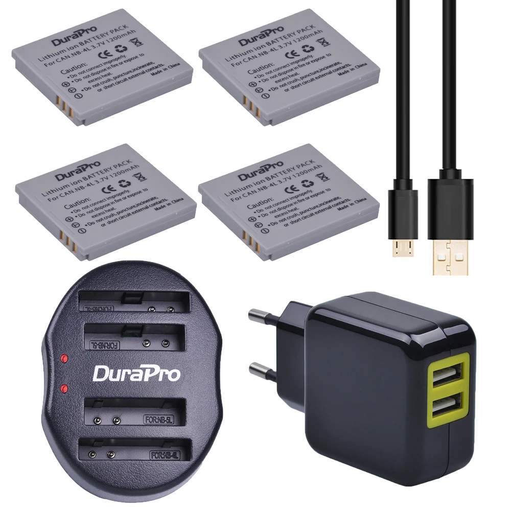 4pc NB 4L NB 4L NB4L Camera Li ion Battery & USB Dual Charger For Canon