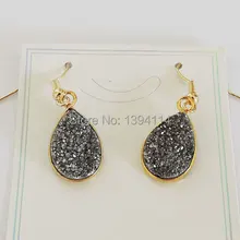 Титановые серебряные серьги с кристаллами Druzy с медным корпусом из плакированного золота около 12*16 мм