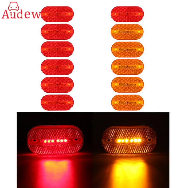 12Pcs 6LED Car Trailer Tail Light Side Light Red/Amber Clearance Lamp