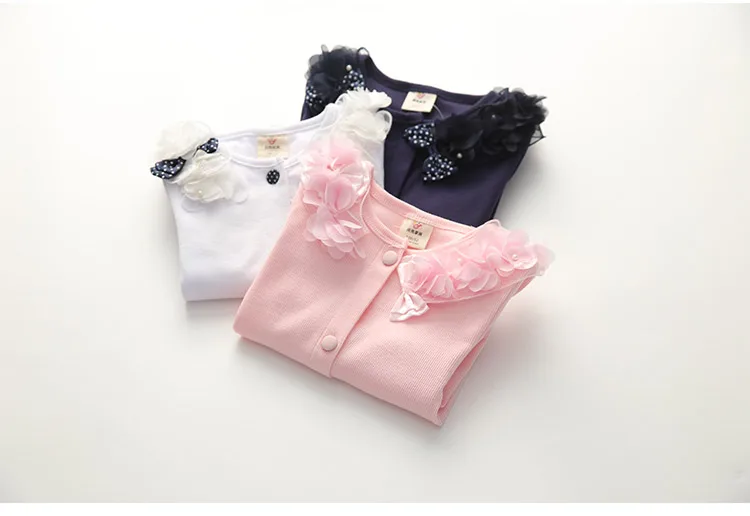 2018 Spring and Autumn Bow Decoration Baby Child Girl Lace Patchwork Pure White and Blue Long-Sleeve Cardigan Top Outerwear (15)