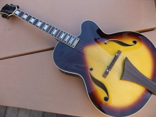 Wholesale New Arrival Acoustic Electric Guitar Jazz Guitar With Wood Tailpiece In Brown 100928 Wholesale New Arrival Acoustic Electric Guitar Jazz Guitar With Wood Tailpiece In Brown 100928