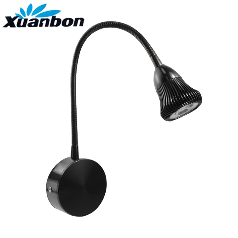 3W EU plug cable LED Hoses Wall Lamp Flexible Home Hotel Bedside Reading Light Moder Book Lights Aluminum with switch AC85-265V 3