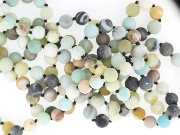 Long Necklace Natural Stone 8mm Hand Knotted Matte Amazonite 8mm Round Beads 60" Hand Knotted Necklace Natural Stones
