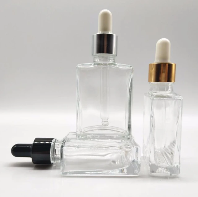 Flacon compte-gouttes carré en verre Transparent de 30ML, bouteille  d'emballage d'huile essentielle/parfum de 30cc, récipient cosmétique vide ( 20 pièces/lot) - AliExpress