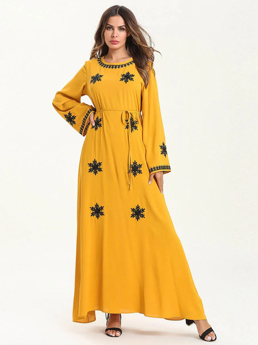 Повседневное мусульманская вышивка, Макси-платье Абаи кимоно длинные халаты Туника Jubah Рамадан турецкий Dubai Ближнем Востоке Исламская