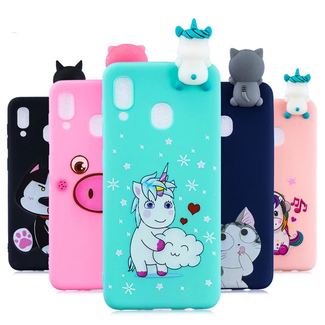

Silicone Case For Samsung Galaxy M10 M20 Case For Samsung A30 A50 A70 Back Cover on Soft TPU Cartoon 3D Doll Toys Coque