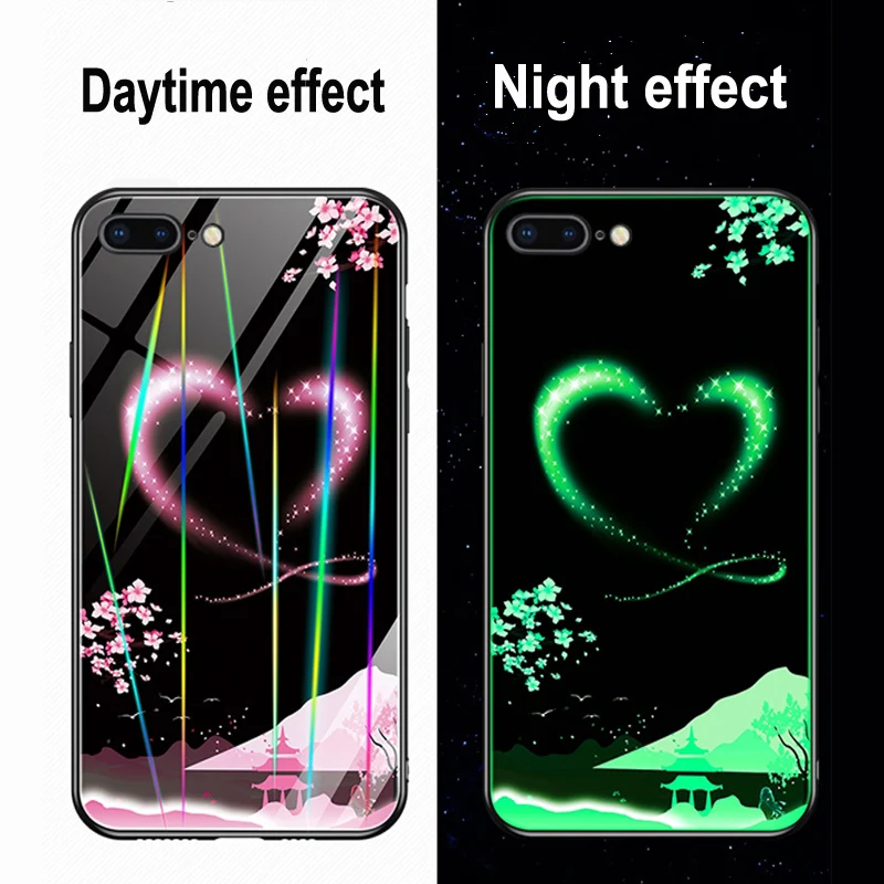 Чехол чехол для iPhone 8 Plus светящееся закаленное стекло + мягкий край задняя крышка