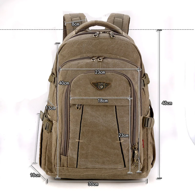 Men’s Military Canvas Backpack Zipper Rucksacks Laptop Travel Shoulder ...