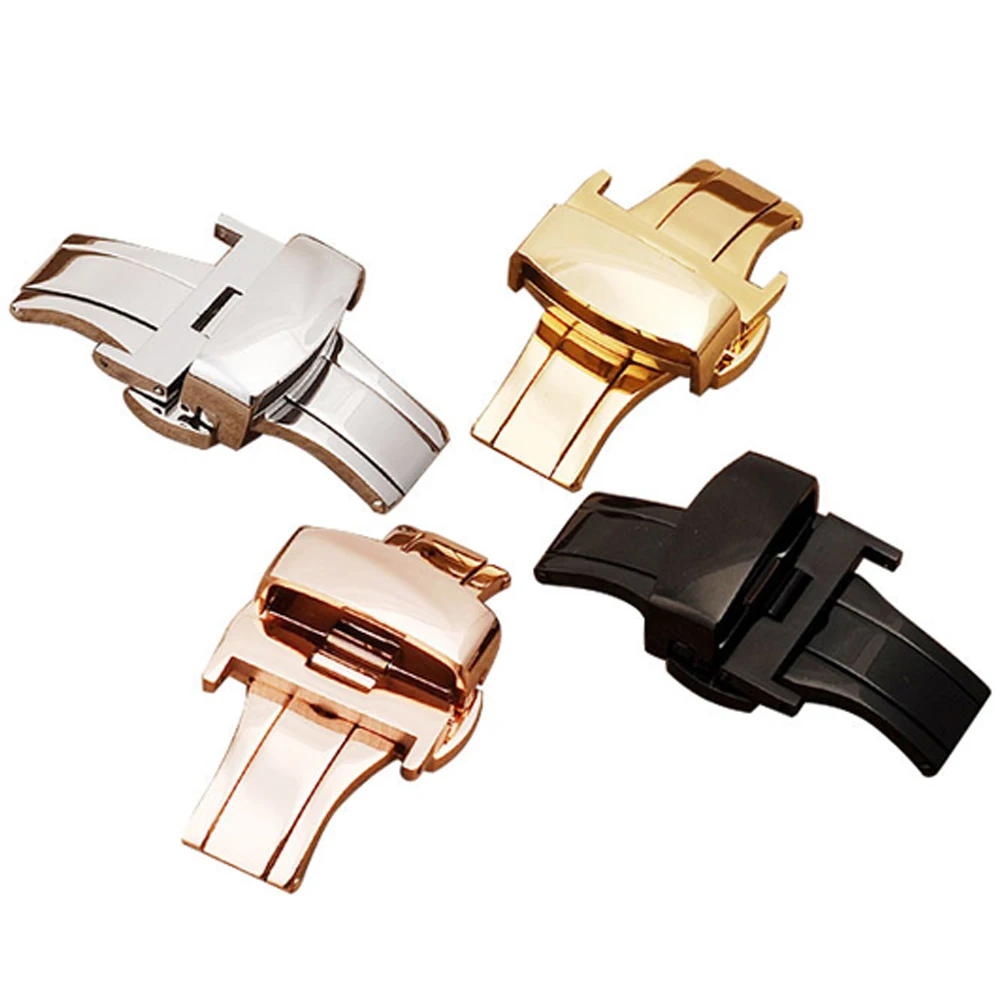 

Butterfly buckle Double Push Button Fold Buckle Clasp fit for 10mm 12mm 16mm 18mm 20mm 22mm 24mm watch band