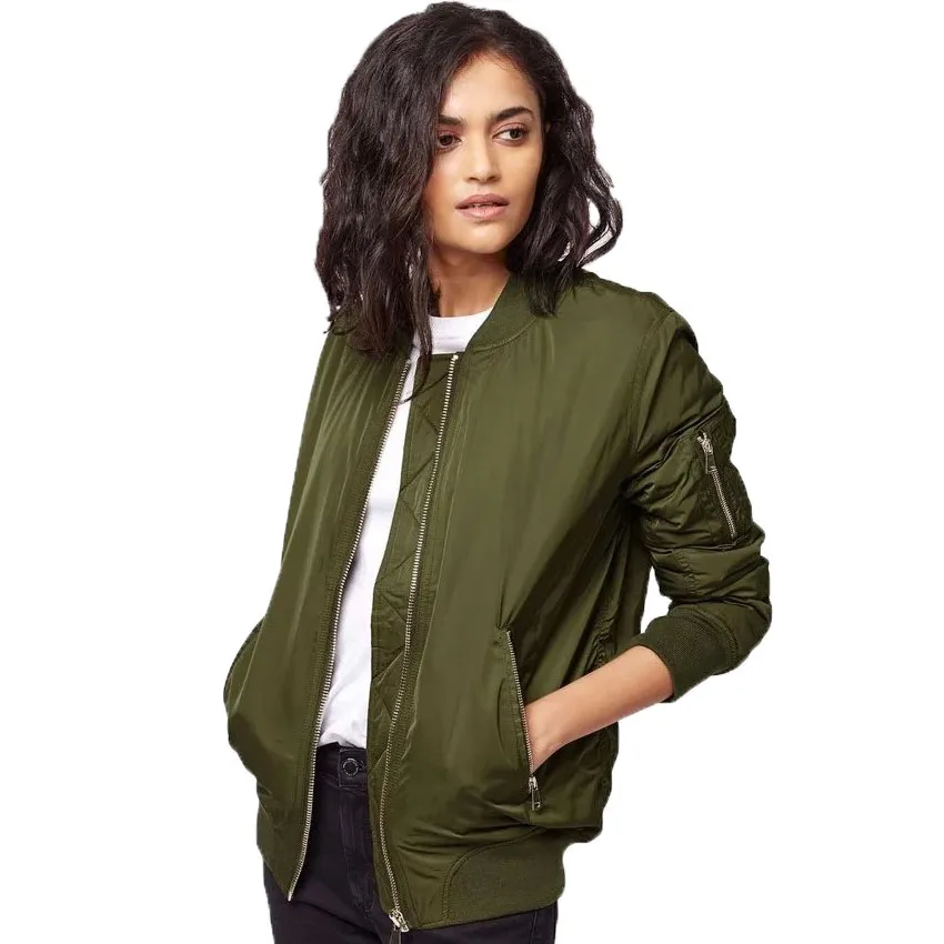 Autumn Short Quilted Bomber Jacket Women Slim Casual Baseball Coat Zip