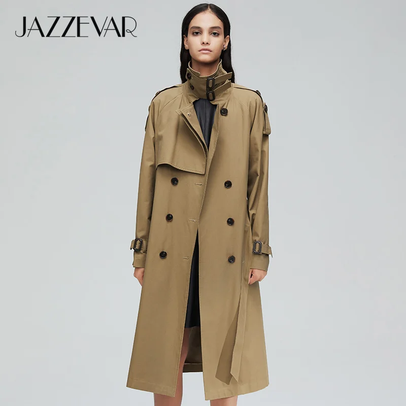 Beste Jazzevar 2019 Nieuwe Collectie Herfst Top Trenchcoat Vrouwen Double Breasted Lange Bovenkleding Voor Lady Hoge Kwaliteit Overjas Vrouwen 9003