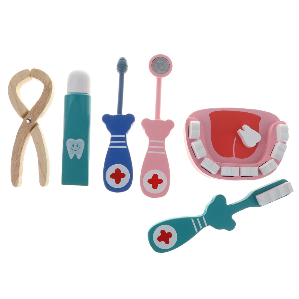 Fun Doctor & Nurse Medical Kit Toy Dentist Role Pretend Play Wooden Gadgets Tools Props Set Kids Gifts