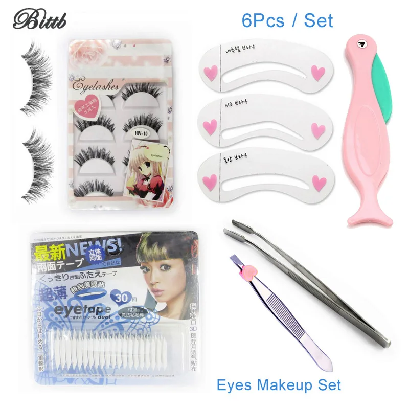 

Bittb 6Pc/Set Eye Beauty Makeup Set Eyebrow Tweezers Brow Trimmer Double Eyelid Sticker False Eyelash Extension Eye Make up Tool