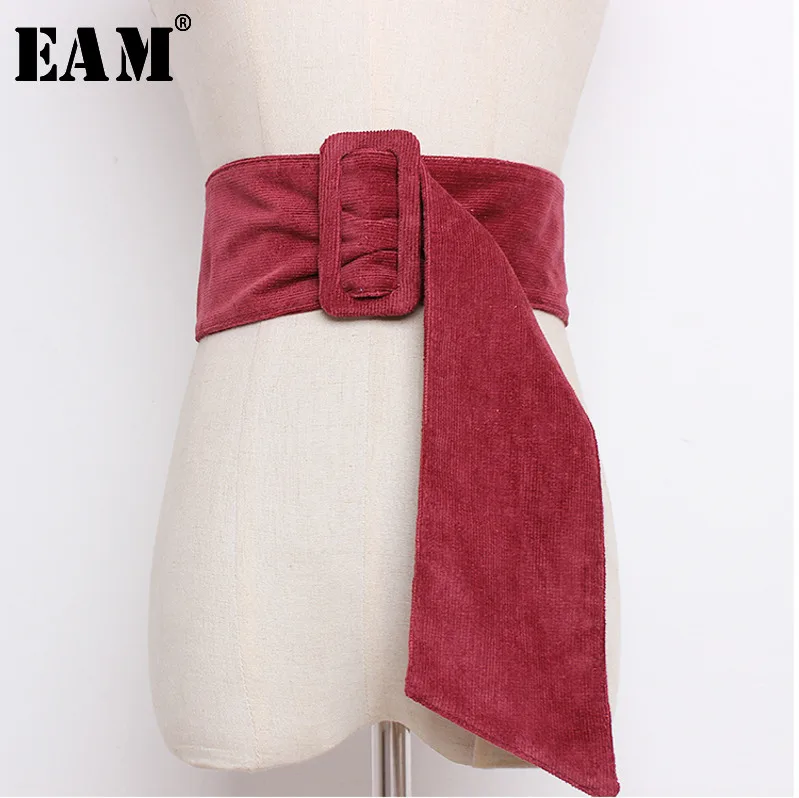

[EAM] 2019 New Spring Summer 6 Colors square Pin Buckle Double-sided Corduroy Wide Long Belt Women All-match Fashion Tide JK520