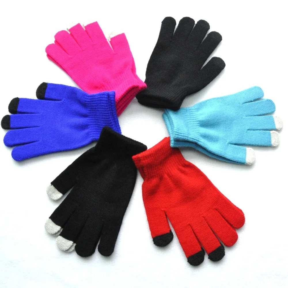 

touch screen unisex teenage Winter gloves Knitted Full Fingers warm Gloves boys girls 6 colors Woolen mittens keep heat luvasCP2