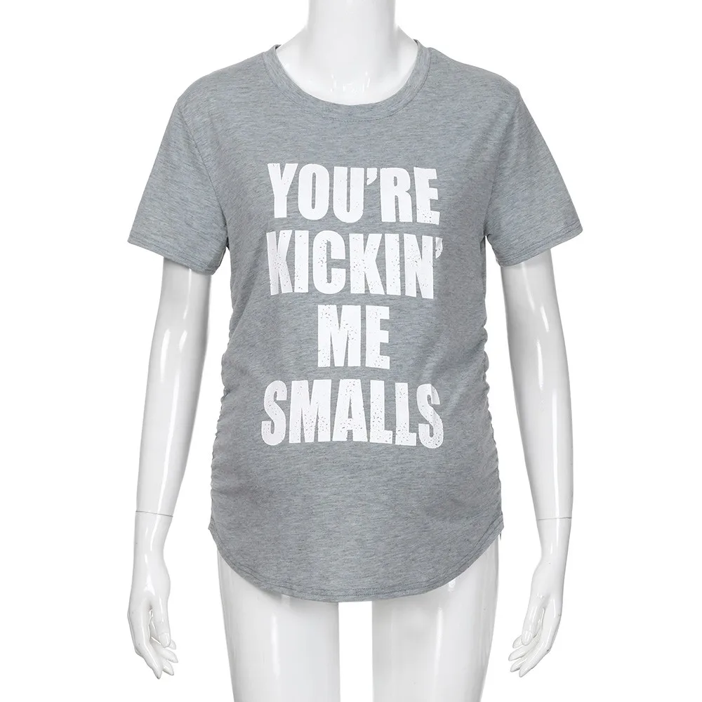 

CHAMSGEND 100%Cotton Maternity Clothing T-shirt summer Maternity Kickin Me Smalls Funny T-Shirts Tops Women T Shirt Jan 28
