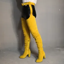 chaussures femme sexy yellow pointed toe thigh high over the knee boots high heels crotch tied waist pants botines shoes woman chaussures femme sexy yellow pointed toe thigh high over the knee boots high heels crotch tied waist pants botines shoes woman