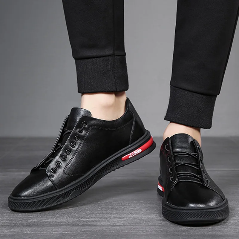 Обувь из натуральной кожи; мужские кроссовки из коровьей кожи; модная брендовая мужская повседневная обувь; классическая обувь черного и белого цвета; A1053 - Цвет: Черный