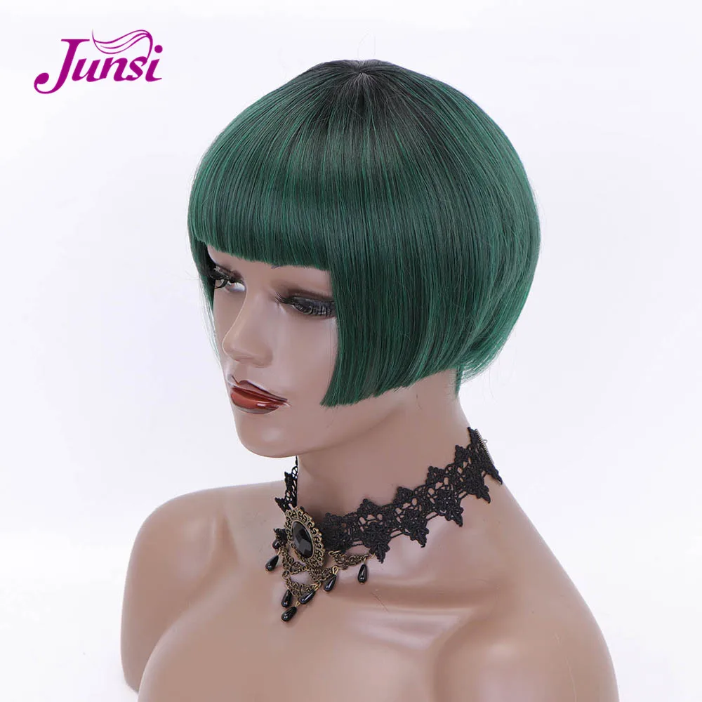 

JUNSI Short Bob Straight Wig Synthetic Pixie Cut Multi Colored Wigs for Women Frontel Hair