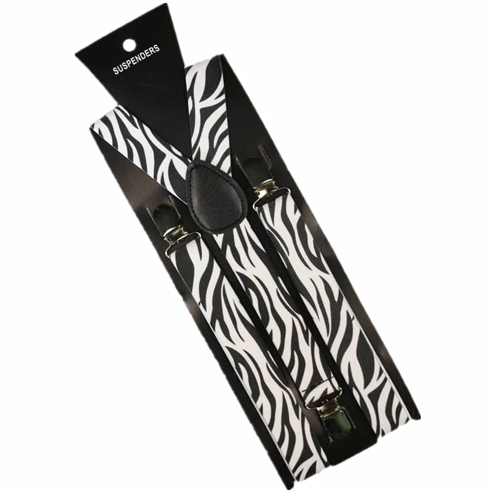 Модные 2,5 см широкие подтяжки с принтом зебры и змеи Эластичные подтяжки для брюк с 3 клипсами регулируемые мужские подтяжки