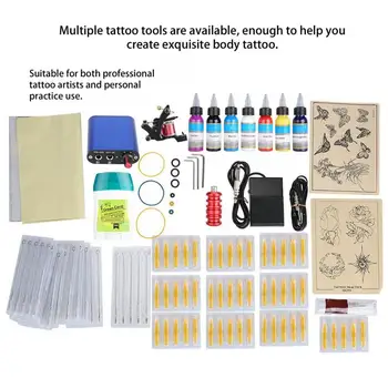 

Complete Professional Tattoo Machine Set Pedal Tattoo Ink Needle Hook Line Power Supply Kit(Include pigment 210ml)