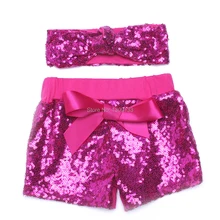 12 компл./лот 14 цветов, сверкающее украшение, хлопковые шорты с пайетками наряд для дня рождения шорты для маленьких девочек с узлом Heaband