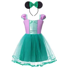 Летнее платье-пачка «Русалочка» для маленьких девочек; мягкая хлопковая одежда; детское платье для дня рождения; платье принцессы Ариэль для костюмированной вечеринки