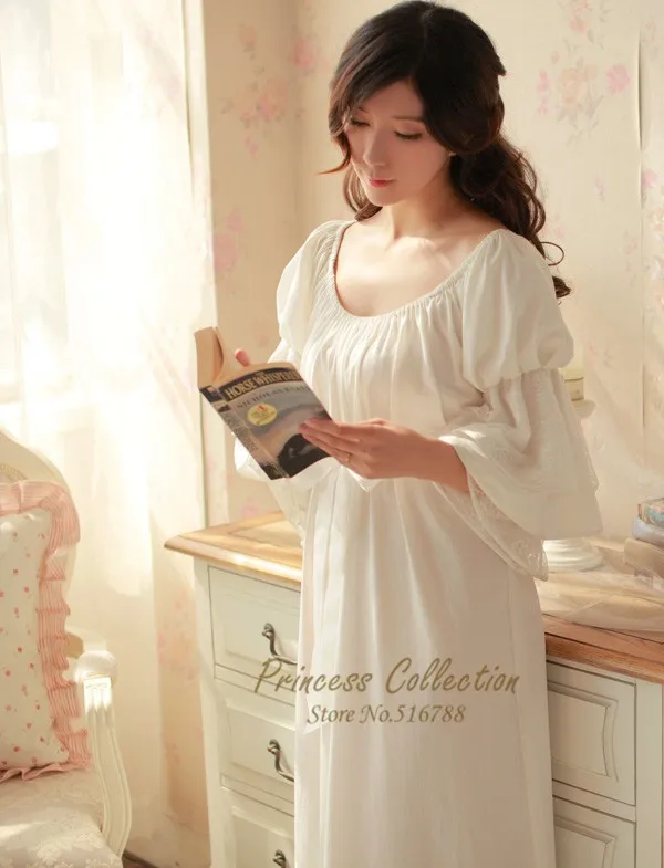Хлопковая ночная рубашка, ночная рубашка принцессы, королевская Пижама, женская одежда для сна, длинная белая женская ночная рубашка, roupao feminino