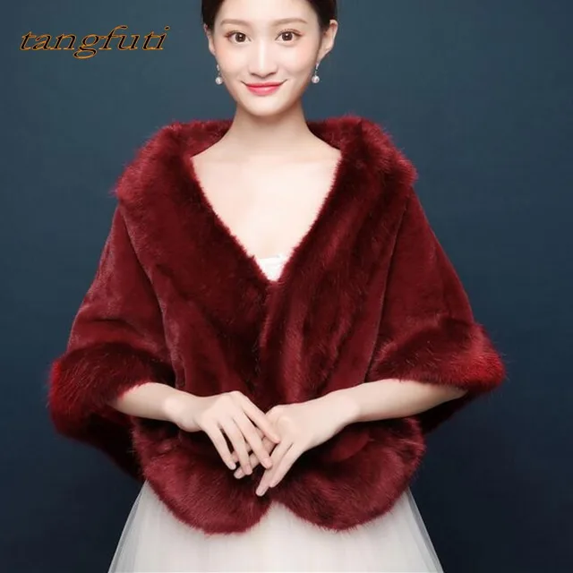 Disc Burgundy Bridal Wraps Women's Faux Fur Wedding Bolero Wedding Cloak Bridal Shawl New 2018 Wedding Accessories Winter Wraps Q66