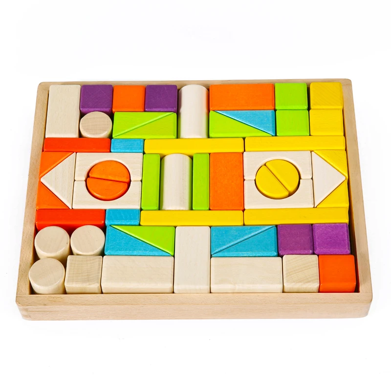 

Wooden Baby Building Blocks Colorful Geometric Assembled Building Blocks Early Childhood Educational Wooden Toys
