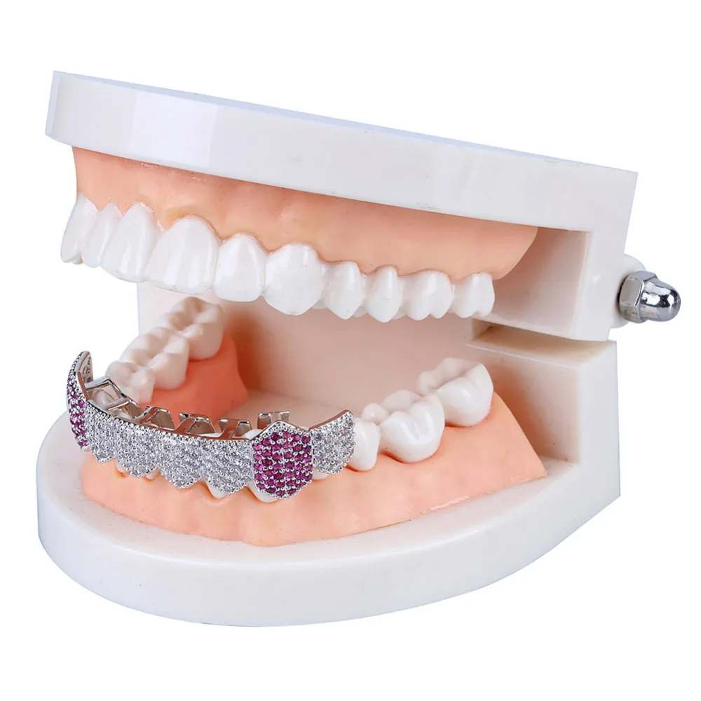 Iced Out Micro Pave CZ зубы Grillz Bling кубический цирконий 8 сверху и снизу золотые серебряные зубные грили для хип-хоп ювелирные изделия для тела