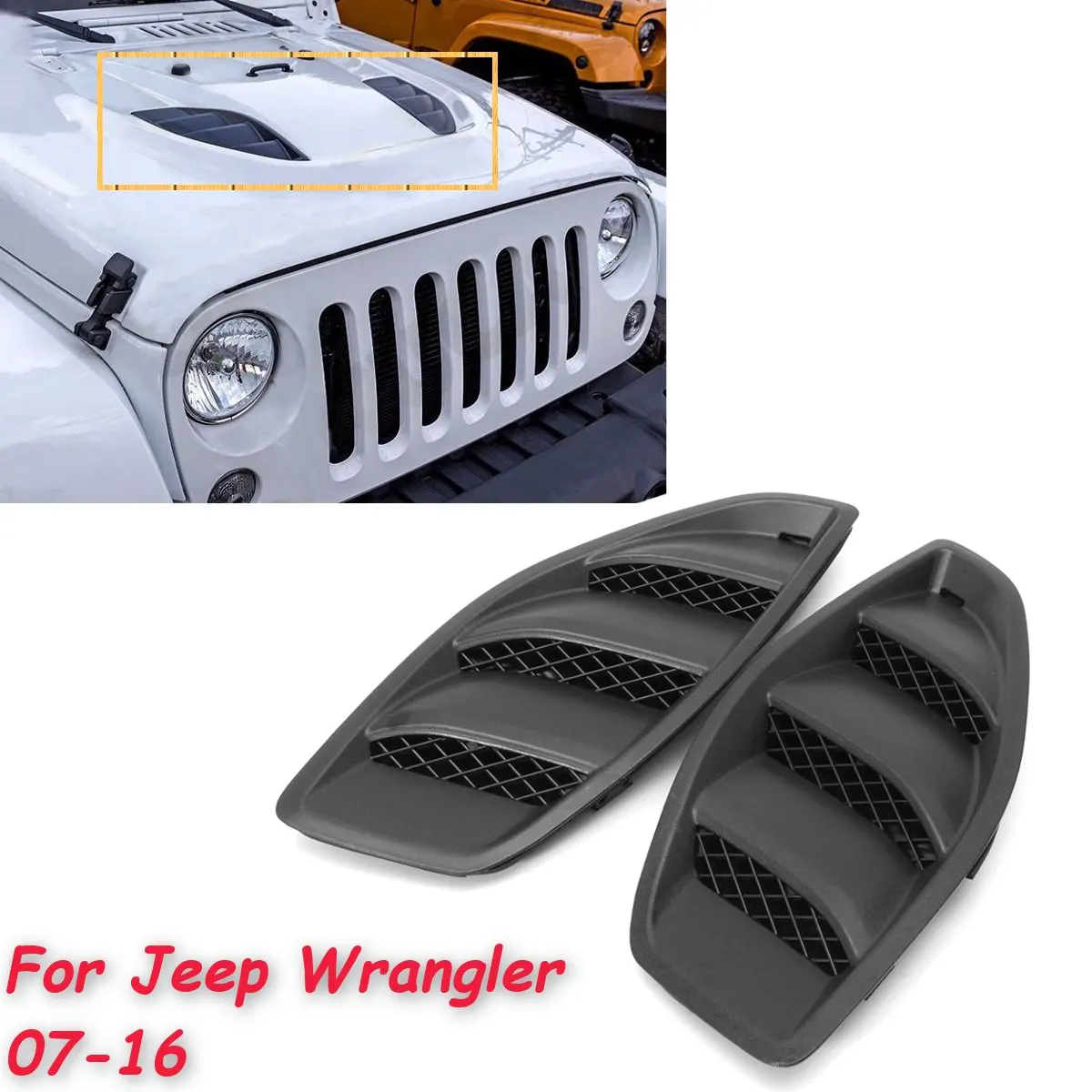 

2PCS Left Right Front Hood Power Louvers Engine ABS Inlet Vents Cover 10th For Jeep JK Wrangler 2007 -2016