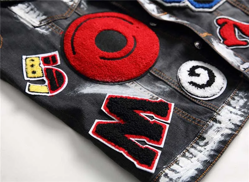 Mcikkny Men's Fashion Denim Vest Flowers Embroidery Patchwork Slim Jeans Waistcoats For Male Sleeves Jeans Jackets Size M-3XL (2)