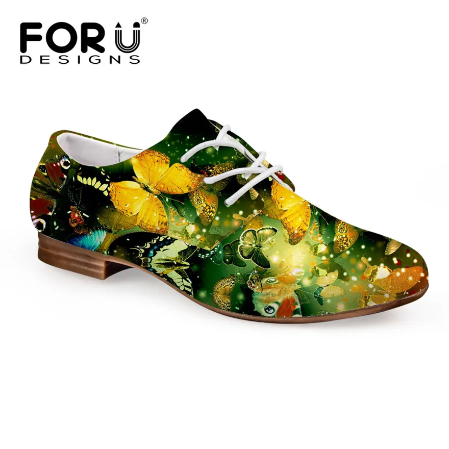 FORUDESIGNS/Модные Туфли-оксфорды; женские туфли на плоской подошве с 3D-принтом; Кожаные Туфли-оксфорды для женщин; повседневная обувь на шнуровке - Цвет: 6871CD