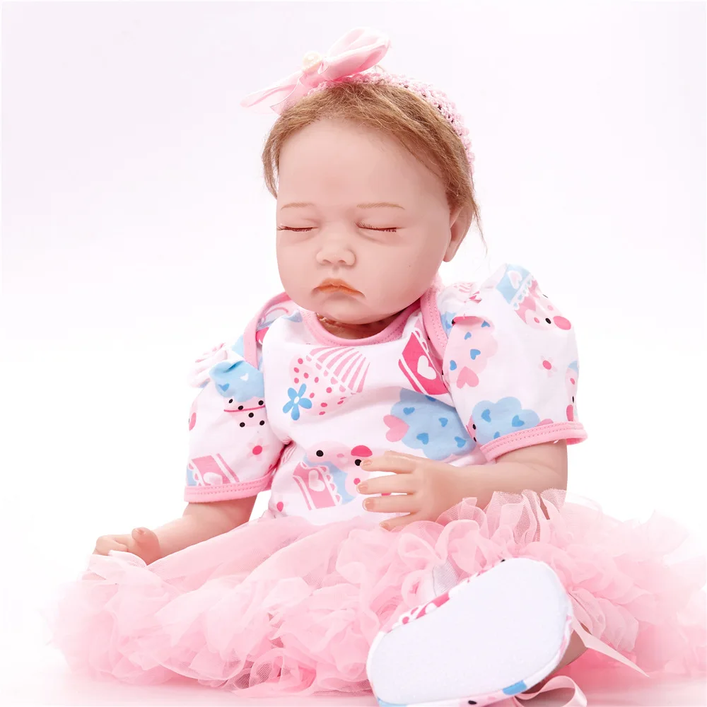 

55cm Sleeping Reborn Girl Doll Soft Silicone Lovely Princess Newborn Baby with Cloth Body Toy for Kids Birthday Christmas Gift