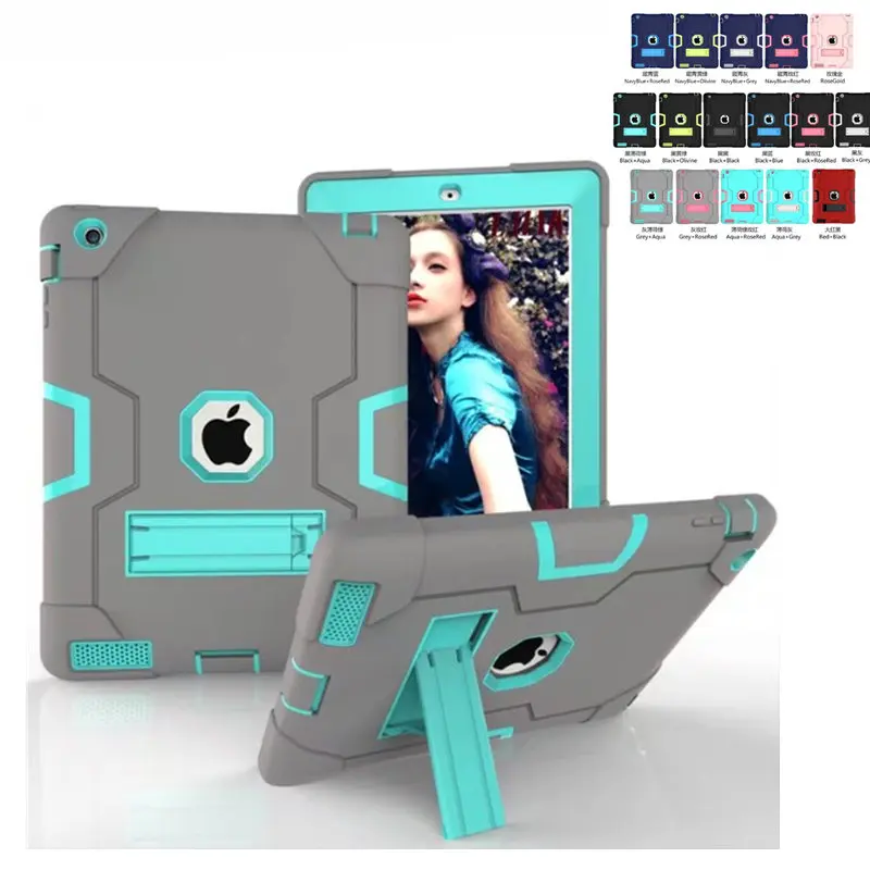 

Luxury Full Shockproof Case for Apple iPad 2 3 4 9.7 inch Kids Safe Silicone Hard PC Stand Armor Cover for iPad 4 3 2 Tablet