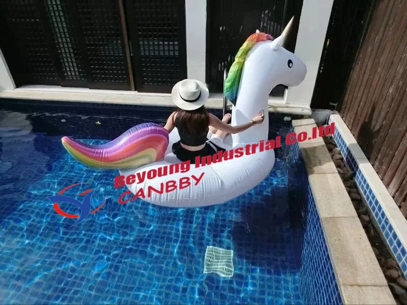 Дешевая цена 8" Радуга Единорог Плавающий надувной бассейн плавающий Единорог езда на плот воды надувная кровать