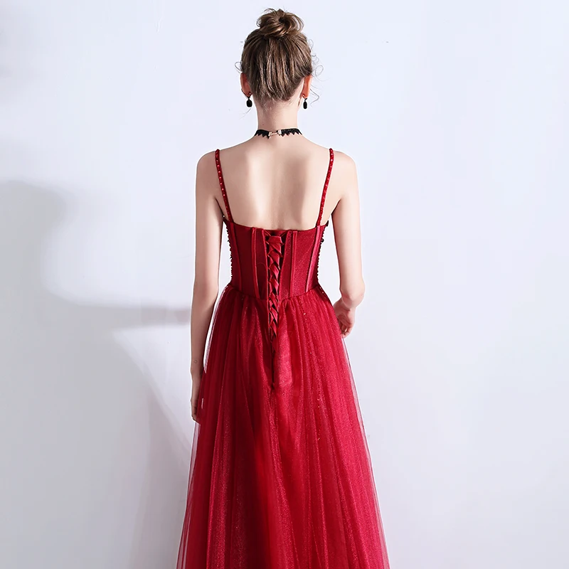Женское вечернее платье SSYFashion роскошное банкетное бордового цвета с блестками и