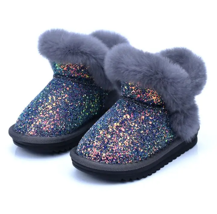 Зимние сапоги из искусственной кожи для маленьких мальчиков и девочек; теплая плюшевая обувь для малышей; Уличная обувь для малышей; уличные зимние сапоги - Цвет: grey